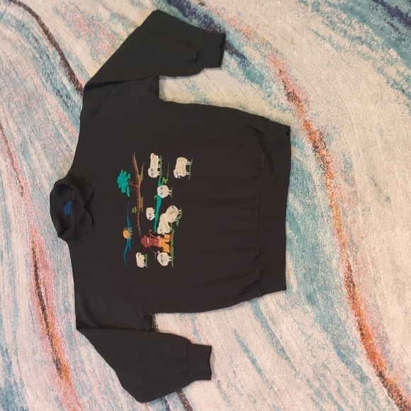 Tulchan Vintage Pullover Collar Sweatshirt Green Embroidered Shephard Sheep y2k - Picture 12 of 12